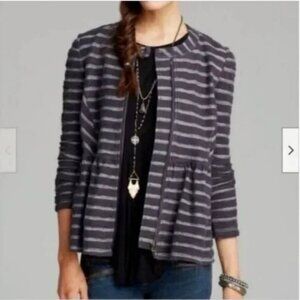 Free People Women's Striped Peplum Jacket Textured Gray Size M